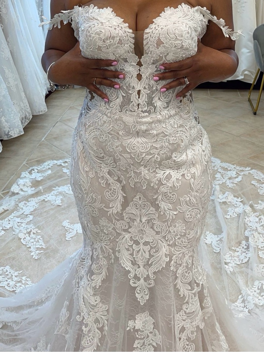 Kittychen Off-Shoulder Lace Wedding Dress in Ivory